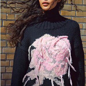 OVERSIZED GANNI HANDKNIT EMBROIDERED SWEATER SIZE S/M NEW